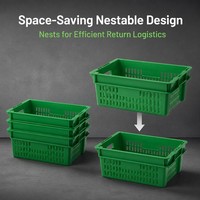 Caisses et conteneurs en plastique empilables et emboîtables en maille ventilée pour la logistique de transformation alimentaire, stockage écologique
