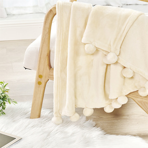 Cozy Pompom Throw Blanket Plush Fluffy Pom Pom Ball Trim Blanket for <b>Sofa</b> Bedding Home Decor Gift - Product Image 4