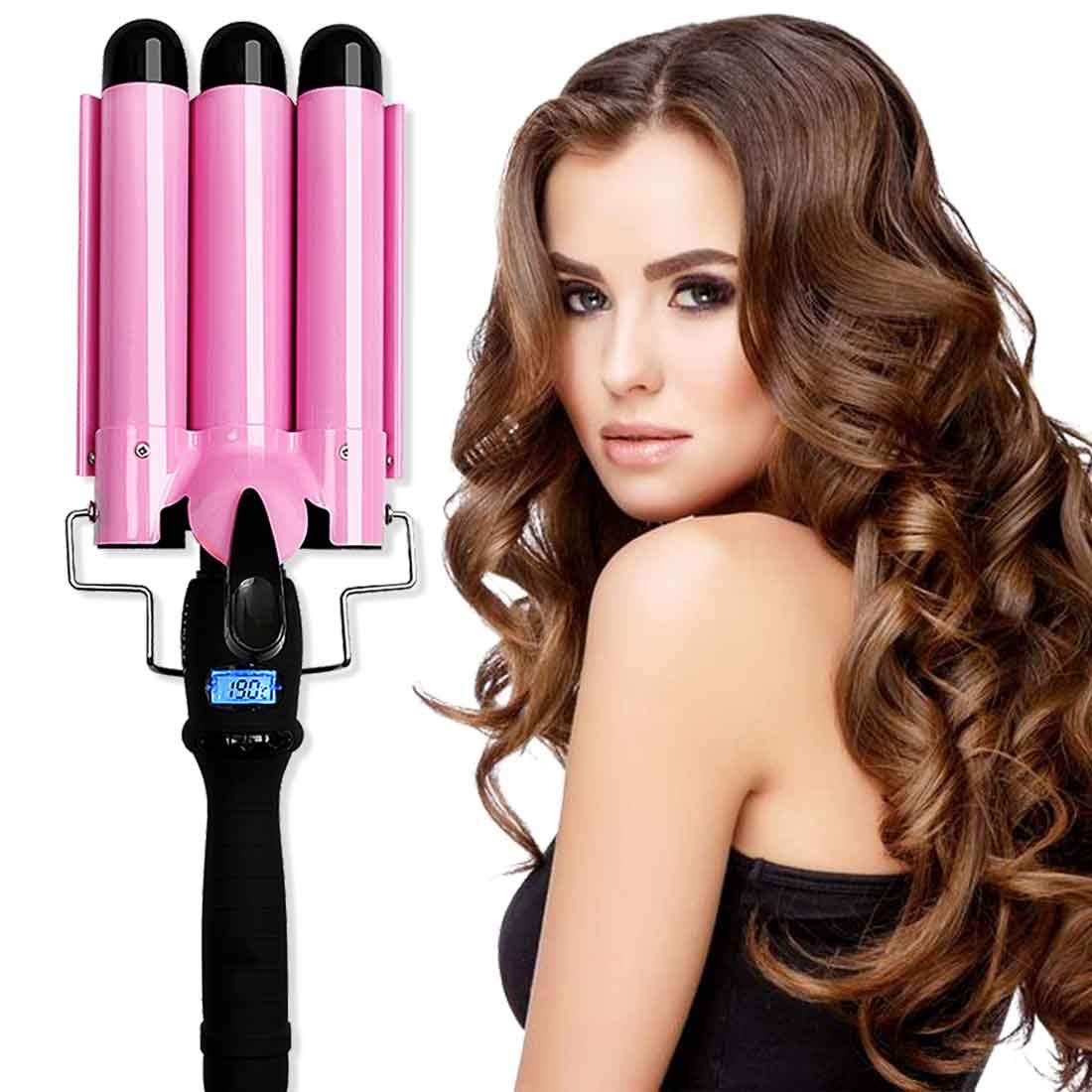 Rizador de pelo 3 barriles triples tenazas para rizar el pelo rizadores  ondulantes de perlas onduladas para el cabello, moldeador de ondas de  cerámica de turmalina para cabello largo y corto(NOS) :