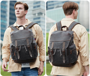 Mochila para Hombre de Lona Encerada, Mochila para Portátil de 17.3 Pulgadas, Mochila Vintage de Viaje - Product Image 3