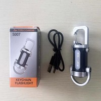 Senter Mini Gantungan Kunci Dual Lighting Baru Lampu Peringatan Merah Biru 7 Mode Pencahayaan USB Isi Ulang Lampu ABS IP65 Tipe-C USB LED