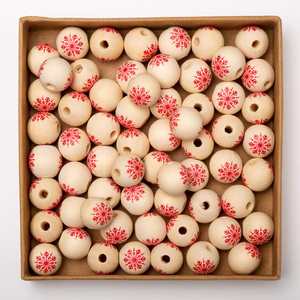 Cuentas de madera sueltas coloridas patrón Natural Navidad personalizado 16MM decoración Opp bolsa pulseras de madera imagen mezcla bola de madera - Product Image 5