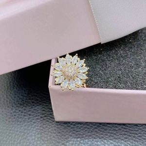 Rotatable <b>Spinner</b> <b>Ring</b> Adjustable Fidget <b>Rings</b> for Anxiety Gold Plated Vintage Design Zircon Flower Open <b>Ring</b> - Product Image 4