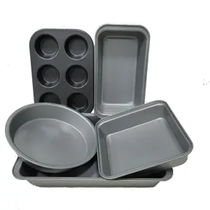 Heimküche Backwaren 5-teiliges antihaft-Baker-Set aus Kohlenstoffstahl 0,4 mm Kupfer Tiefbräterpfanne Plätzchenbogen Kuchenpfannen Muffinpfannen