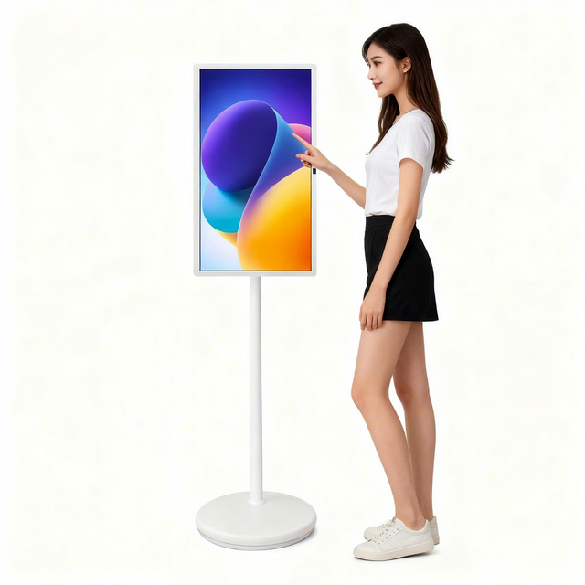 32 Inch LED Smart Portable TV Wireless Touch Screen Android 12 8+128GB White Cabinet with Built-in Camera