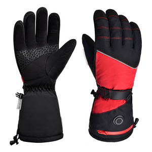 Gants de ski chauffants noirs et rouges, doublés de polaire, isolés thermiquement, rechargeables, pour sports de plein air, cyclisme, adultes, unisexes - Product Image 1