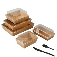 Récipients alimentaires jetables carrés blancs/kraft Boîtes à charcuterie en papier pour tranches de sandwich gâteau boulangerie avec couvercles sécurisés transparents