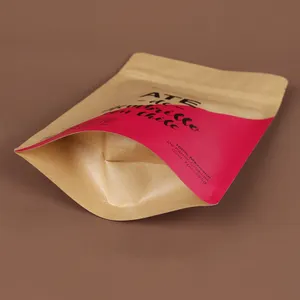 Food Packaging Doypack Clear Window Resealable Stand Up Pouch Food Grade Brown Custom Print Kraft Paper Pouch