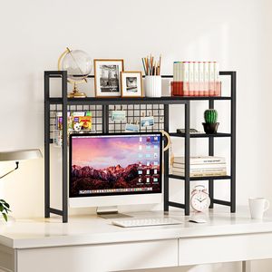 <b>Desktop</b> Shelving Unit Metal Storage Rack Freestanding Office Organizer Desk Extension <b>Shelf</b> Rectangle Carbon Steel - Product Image 2