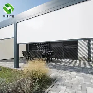 Yisiet Extra Brede Draadloze Afstandsbediening Gevel Elektrische Rits Track Aluminium Outdoor Paviljoen Jaloezieën