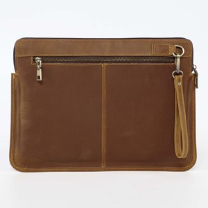 A4 Vintage Ordinary Leather <span class=keywords><strong>Document</strong></span> Bag 14 pulgadas Slim Laptop Sleeve <span class=keywords><strong>Case</strong></span> <span class=keywords><strong>Zipper</strong></span> Two Pock con asa Carpeta de archivos de cuero de vaca genuino - Product Image 1