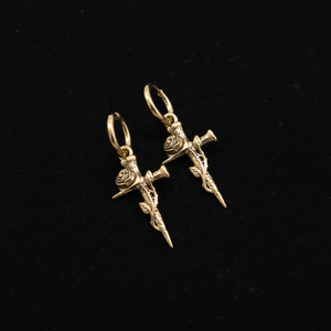 Pendientes de Aro Colgantes Personalizados para Hombre Yunnique, Acero Inoxidable 316L, Chapados en Oro, Hipoalergénicos, con Cruz de Daga Rosa, Estilo Vintage, para Regalo - Product Image 1