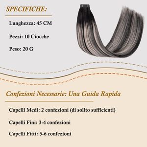 Extensioni di <span class=keywords><strong>Capelli</strong></span> <span class=keywords><strong>Veri</strong></span> Pre-Bonded Balayage Ombré a Doppia Faccia, Lisci Remy, Nero Grigio Argento, 28 Pollici, 10 Pezzi, 20g - Product Image 3