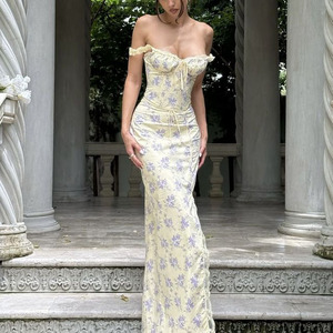 Abito Lungo Estivo da Donna di Alta Qualità, Elegante Stampa Dettagliata, Taglia Personalizzabile, con Spalline Sottili per Uscite Casual <span class=keywords><strong>e</strong></span> Feste - Product Image 1