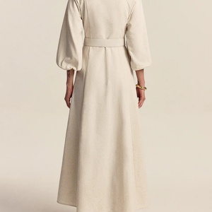 Robe longue personnalisée en coton et lin avec ceinture et boutons sur le devant, idéale pour les vacances ou les occasions formelles pour femmes - Product Image 4