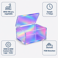 Boîte de rangement en acrylique Calic avec finition laser dégradée, couvercle à charnière, organisateur transparent pour cosmétiques, taille personnalisée, vente en gros OEM