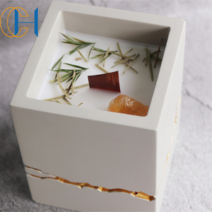 C & H Mountain Cracks Mèche en bois de guérison naturelle Massage en gros Yoga <span class=keywords><strong>Ciment</strong></span> Navire Support luxueux Cire de soja Bougie parfumée - Product Image 2