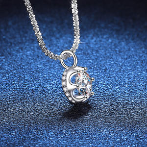 S925 gümüş kolye kolye ile köpüklü 1 karat 2 karat Moissanite taç moda zarif zincir takı - Product Image 5