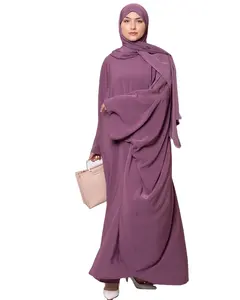 كم الخفافيش النساء فساتين إسلامية الكبار طويلة الأكمام فستان إسلامي الإناث بلون واحد غلابية العباية