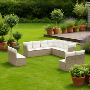 Ensemble de canapés de jardin en rotin beige, 10+ places, mobilier d'extérieur résistant aux intempéries, design contemporain - Product Image 2