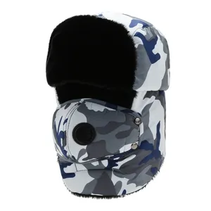겨울 따뜻한 Earflap 폭격기 모자 모자 스카프 남자 여자 러시아어 사냥꾼 열 기병 Earflap 스노우 스키 모자 얼굴 커버 모자