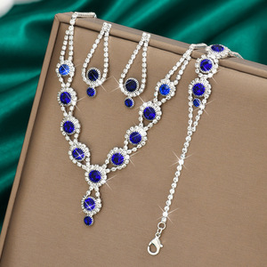 Luxury Fashion Crystal Rhinestone Flower Jewelry Set Necklace Earrings Bracelet Set for Women <b>Wedding</b> Party <b>Accessories</b> - Product Image 6