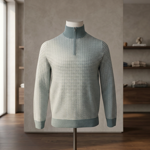Pull en tricot géométrique pour homme, manches longues, fermeture éclair 1/4, vêtement d'automne, épaisseur standard - Product Image 1