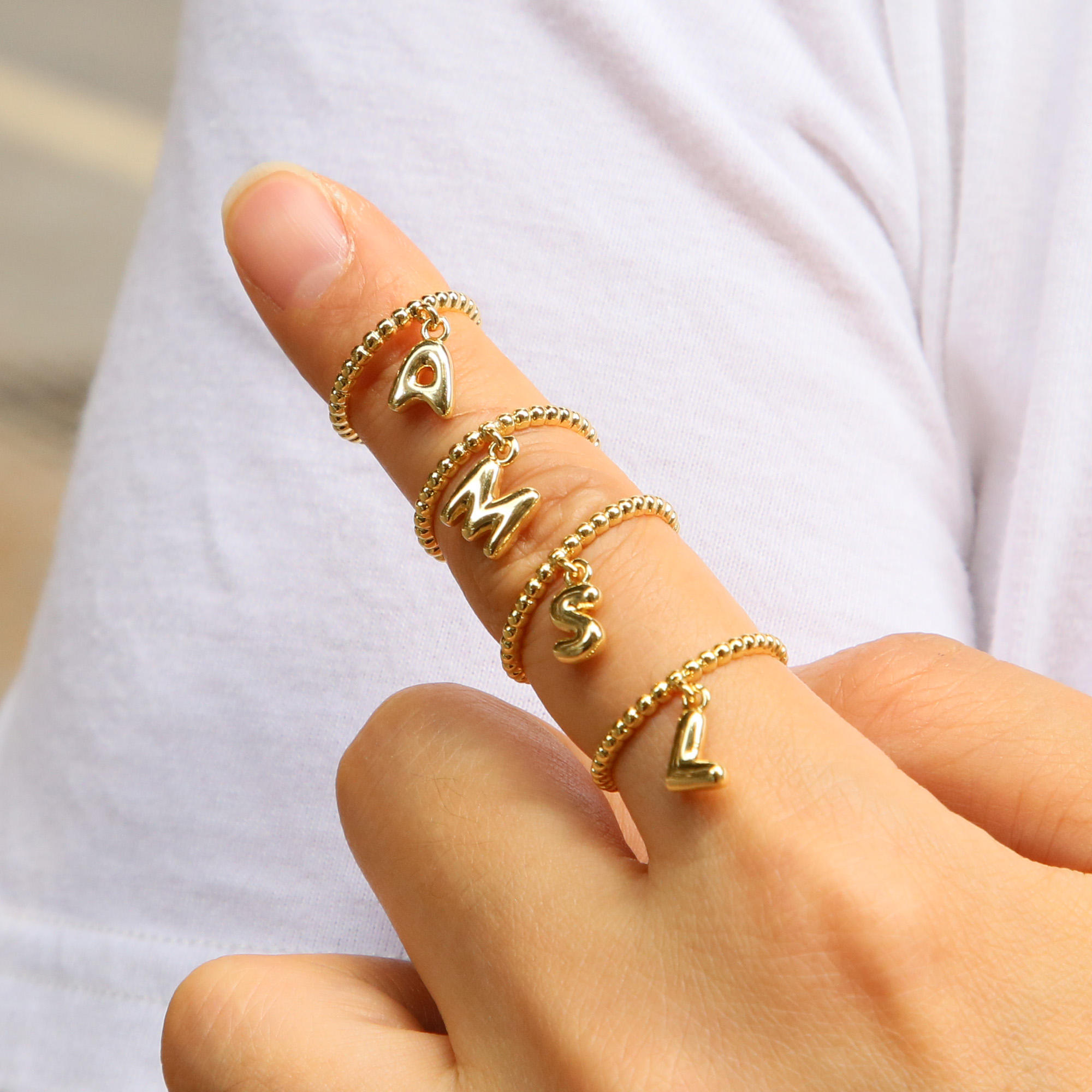 Fashion Initial Letters a to Z Finger Brass Open Rings 18K Gold