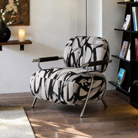 Fauteuil de salon individuel en acier inoxydable, jacquard multifacettes noir et blanc, style minimaliste moderne italien, mobilier de maison