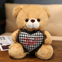 Boneka Beruang Cokelat dengan Bantal Hati untuk Anak-anak, Hadiah Ulang Tahun dan Dekorasi Rumah