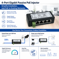 Inyector POE Gigabit de 4 Canales, Fuente de Alimentación a través de Ethernet para Cámara IP y Punto de Acceso