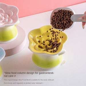Mangkuk anjing keramik bunga, pelindung leher mulut miring makanan lambat Anti muntah cetakan hewan ramah lingkungan - Product Image 2