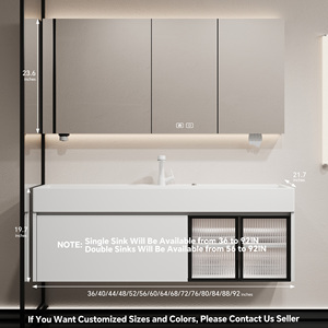 Mueble de Baño Moderno y Elegante con Lavabo y Espejo LED Inteligente Antivaho, Mueble de Baño de Madera Maciza Montado en la Pared - Product Image 6