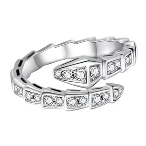 Anello Unisex Aperto a Forma di Serpente in Rame, Completamente Tempestato, Regolabile, Oro Argento, Gioielli Moda Animale per Donna Uomo - Product Image 2