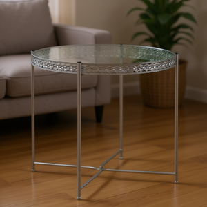 Tavolino Laterale in Vetro Argento 15.7x15.7x16.1 Pollici per Arredamento Soggiorno, Design Moderno, Stile Contemporaneo Durevole - Product Image 2