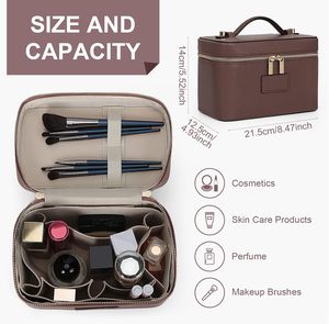 Round PU Pebble Leather Custom Logo Complimentary Vanity Bag Case Cosmetic Makeup Travel Case with <b>Mirror</b> - Product Image 3