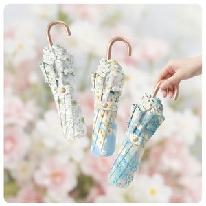 Parapluie tendance personnalisé à 3 volets avec crochet doré, bordure en dentelle, impression numérique, revêtement couleur, protection UV pour femme, soleil et pluie, sac cadeau - Product Image 1