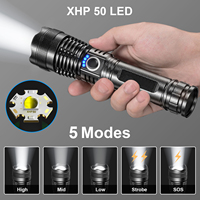 Linterna Táctica Recargable de Aleación de Aluminio de Alta Potencia XHP50 con Zoom, Pantalla de Visualización de Energía, Linterna Láser Blanca