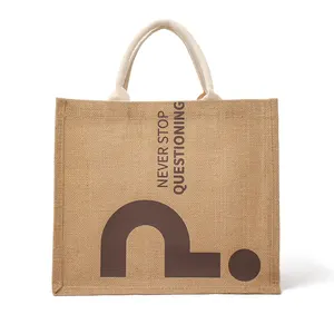 Personalised Luxury Natural Jute Tote Bag Personalised Bag With Printed Stripes and Letter Premium Jute Bag shopping