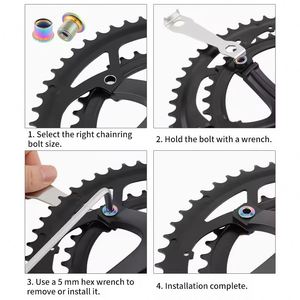 Lot de 5 boulons de chaîne en acier M8 de 6,5 mm pour manivelles de vélo de montagne et de route de 165 mm - Fixations pour pignons simples/doubles - Product Image 3