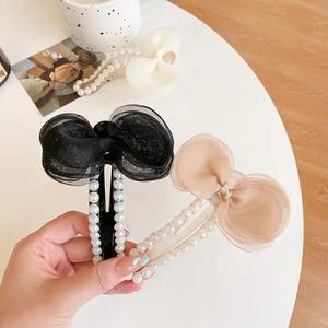 กิ๊บติดผมสาวหวานประดับมุกตาข่าย โบว์ใหญ่รูปทรงไม่สมมาตร กิ๊บติดผมพลาสติกน่ารัก - Product Image 3