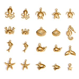 Wholesale 18K Gold Beach Mermaid Fish Shell Starfish Dolphin Turtle Pendant Stainless Steel Pendants <strong>Charms</strong> for Jewelry Making - Product Image 2