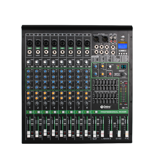 Debra Professional 8-Channel Audio Mixer DJ Console for Stage Karaoke Singing Metal Wired Communication
