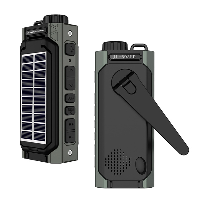 Emergency AM/FM Radio with Power Bank USB Solar Hand Crank Charging Battery Operated SOS Alarm & Flashlight for Indoor/Outdoor