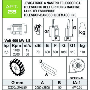Ponceuse télescopique Aceti à bande pivotante, 2.2kW 400V - Product Image 3