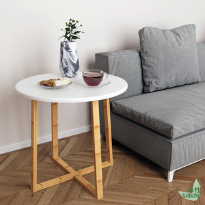 Couchtisch, Nachttisch, runde Form, natürliche Bambusbasis, gemütlicher, lässiger Stil, kleiner Nachttisch, ideal für Lampen und Bücher - Product Image 4