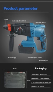 <span class=keywords><strong>Marteau</strong></span> perforateur rotatif <span class=keywords><strong>sans</strong></span> <span class=keywords><strong>fil</strong></span> 21V léger pour travaux en hauteur, avec batterie Li-ion 3.0Ah, outil électrique de fabrication industrielle - Product Image 3