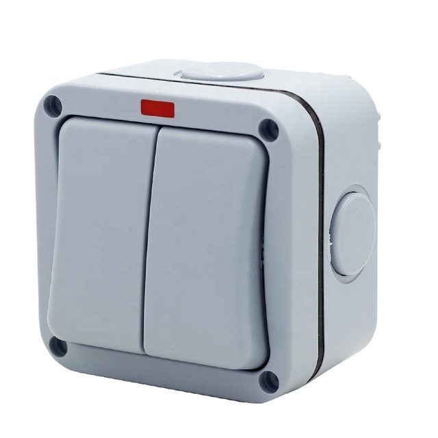 European Waterproof Electric Wall Switch Socket 2GANG 2WAY On-Off Function Max. Voltage 250vac UK Standard