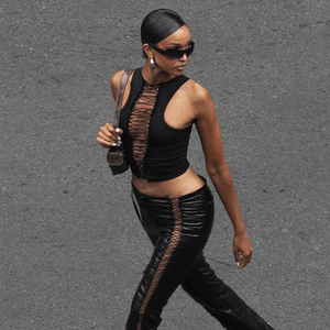 Dark Punk Style Sexy Cut Out Elastic Tie Strap Women's Sleeveless Tank <b>Top</b> - Product Image 4