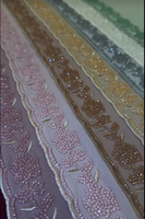 Foulard Hijab en Chiffon Brodé de Perles, Écharpes et Châles Ethniques pour Femmes Musulmanes, Couleur Unie, Vente en Gros